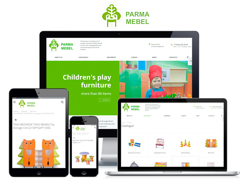 Разработка англоязычного сайта для детской фабрики мебели Parmamebel на 1С-Битрикс